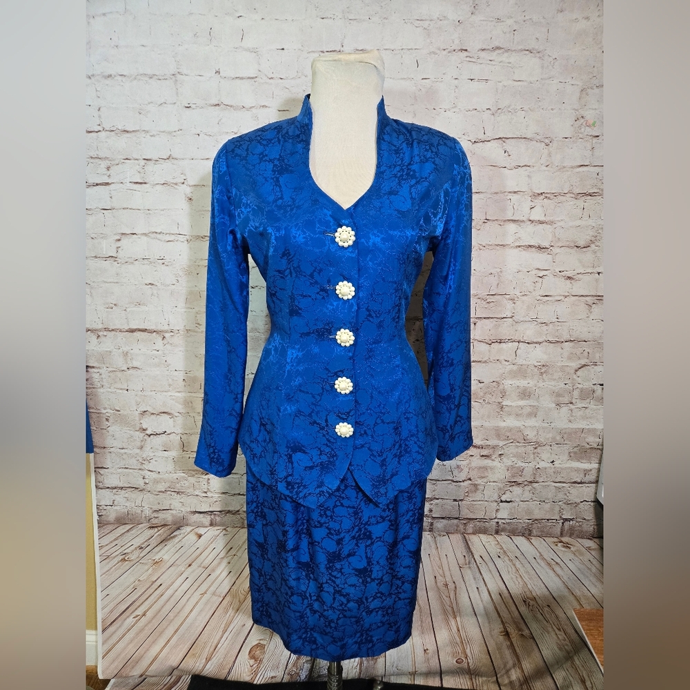 Vtg Anne Crimmins For UMI Collection Womens Skirt Set Sz 8 Blue